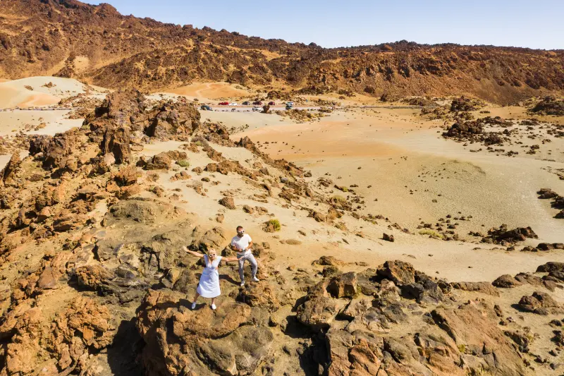 Couple At Teide Volcano Crater Tenerife