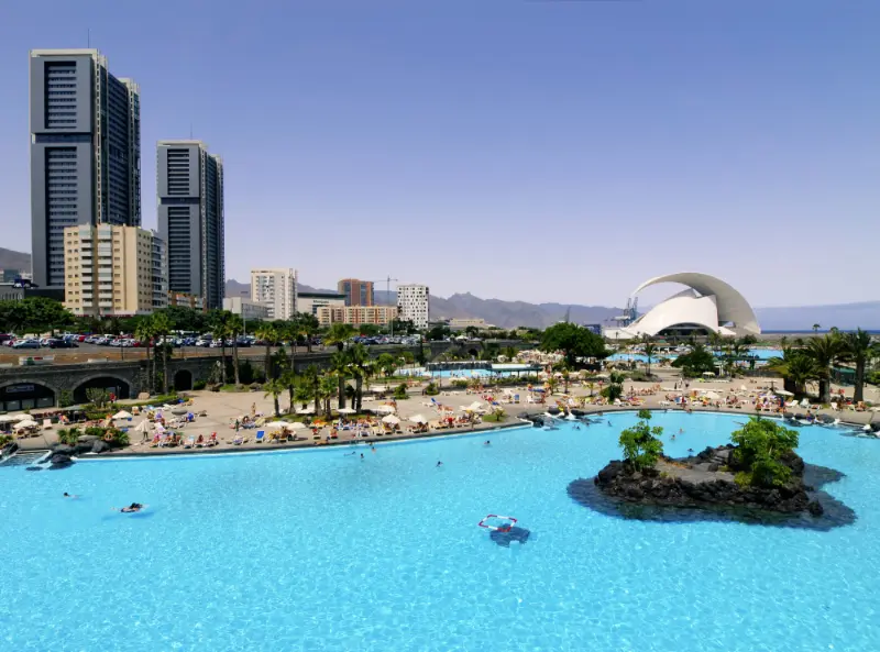 Santa Cruz De Tenerife Skyline Across Parque Maritimo